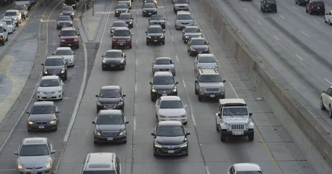 Traffic on the 110 freeway heading through Downtown Los Angeles. Los Angeles. Stock Footage 72994803