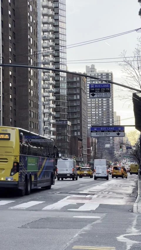 Traffic on 1st/2nd Avenue, Murray Hill — Manhattan, New York City Stock Footage 328020331
