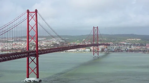 Traffic on the 25 de Abril Bridge in Lisbon Stock Footage 54685435