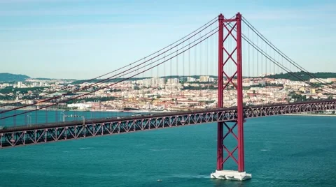 Traffic on the 25 de Abril Bridge in Lisbon Portugal Stock Footage 60049758