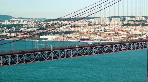 Traffic on the 25 de Abril Bridge in Lisbon Portugal Stock Footage 60050136