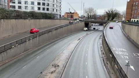 Traffic on the A329, part of the Reading ring road in Reading, Berkshire, UK Stock Footage 237017554