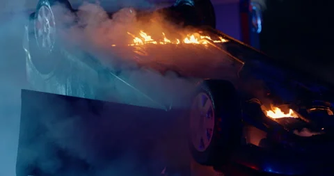 Traffic Accident with Burning Car Stock Footage 295796391