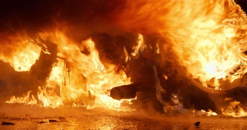 Traffic Accident with Burning Car Stock Footage 295798707