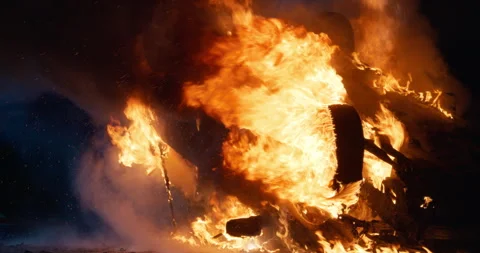 Traffic Accident with Burning Car Stock Footage 295798857