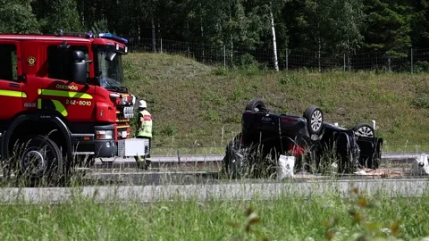 Traffic accident, Midsummer Eve, Ödeshög, Sweden Stock Footage 278088119