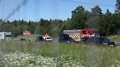 Traffic accident, Midsummer Eve, Ödeshög, Sweden Stock Footage 278088122
