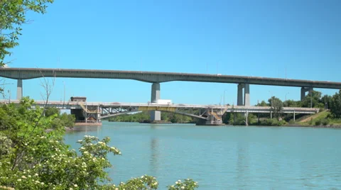 Traffic across two bridges Stock Footage 39762918