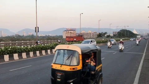 Traffic at the Airoli Bridge Stock Footage 94551580