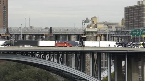 Traffic on Alexander Hamilton Bridge in New York City. Connecting NYC Stock Footage 200338596