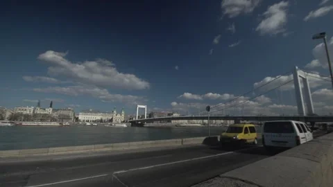 Traffic Along the Danube River and Elisabeth Bridge in Budapest Stock Footage 336067231