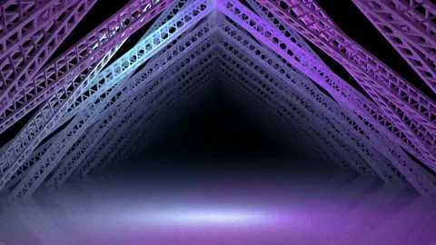 Traffic along a tunnel made of metal structures with neon lighting Stock Footage