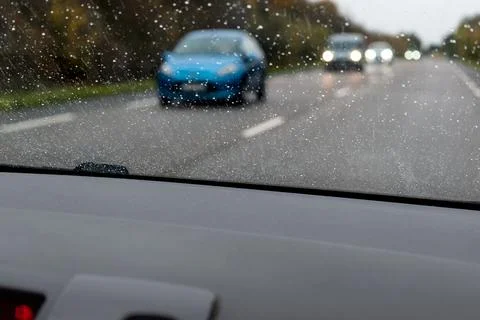 Traffic and blurred road, view from inside a car for background and concept 스톡 사진