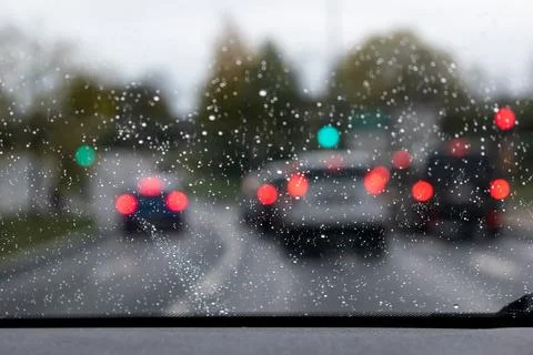 Traffic and blurred road, view from inside a car for background and concept Stock Photos
