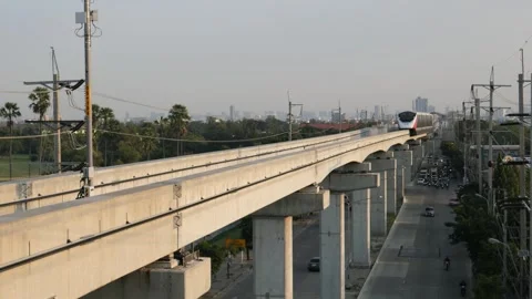 Traffic and driverless monorail train Stock Footage 256210221