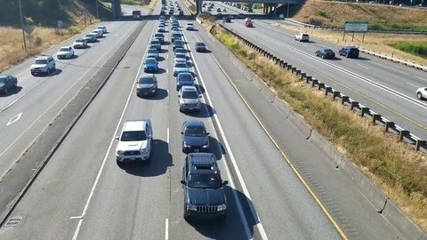 TRAFFIC AND FIRE ENGINE ON FREEWAY Stock Footage 78192990