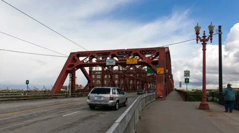 Traffic and Moving Clouds Time Lapse on Broadway Bridge in Portland Oregon 1080p Stock Footage 37532214