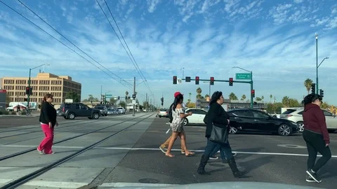 Traffic and People Crossing at Intersection Arizona Stock Footage 121480638