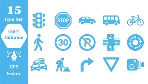 Traffic and road transportation vector icon set with transportation, pedestri Stock Illustration