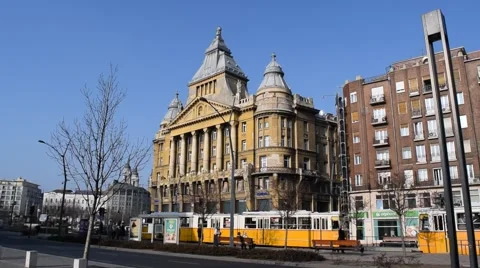 Traffic and Trams in Pest, Budapest, Hungary Stock Footage 47706428