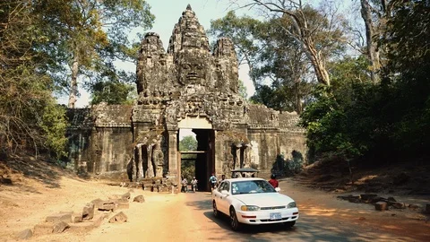 Traffic At Angkor Thom Gate, Siem Reap, Cambodia Stock-Footage 103486225