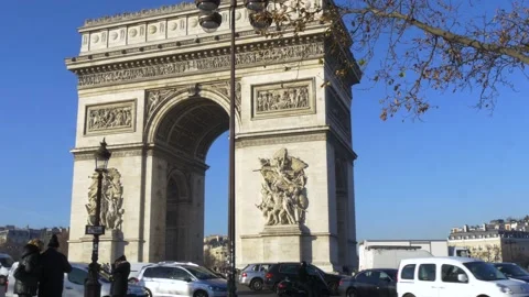 Traffic At The Arc De Triomphe In Paris, France Stock Footage 158599326