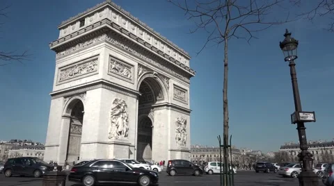 Traffic Arc de Triomphe Place de l'Etoile, Paris - 60fps Stock Footage 48135109