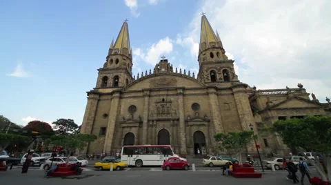 Traffic Around Guadalajara Cathedral Stock Footage 59553920