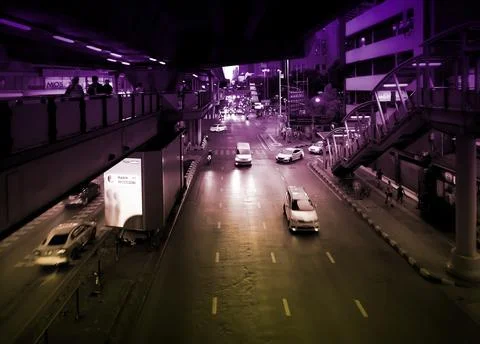 Traffic on Asok montri intersection in central business district Stock Illustration
