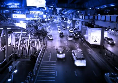 Traffic on Asok montri intersection in central business district Stock Illustration
