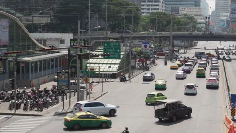 Traffic at Asoke Intersection in Bangkok Stock Footage 148487395