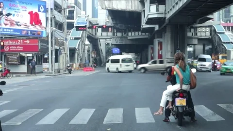 Traffic at Asoke intersection, Sukhumvit road Bangkok Thailand, March 12, 2018 Stock Footage 87008801