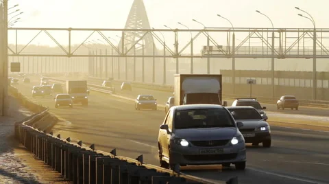 Traffic on the background of sunlit sky Stock Footage 43736386