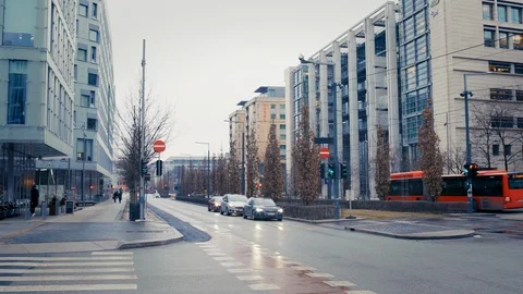 Traffic in Barcode In Oslo, Norway Stock Footage 124743611