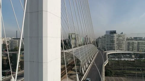 Traffic on the Basarab Suspended Bridge on a sunny day at Bucharest. Stock Footage 141663014