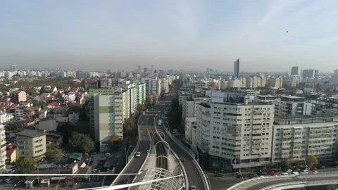 Traffic on the Basarab Suspended Bridge on a sunny day at Bucharest. Stock Footage 141663015