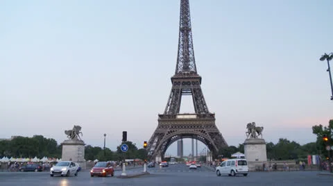 Traffic at the base of the Eiffel Tower - Paris France Stock Footage 27020389