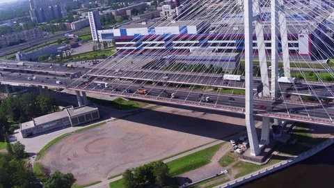 Traffic on the big cable-stayed bridge. Stock Footage 103686253