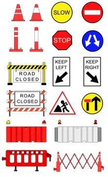 Traffic blockage objects vector set 库存插图