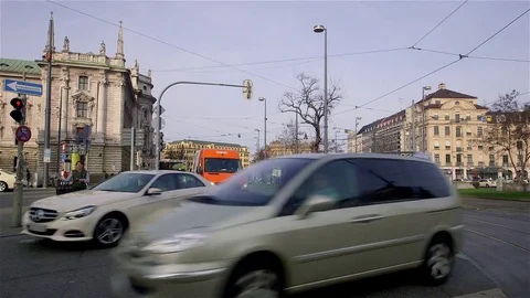 TRAFFIC BLUE TRAMS JUNCTION MUNICH GERMANY Stock-Footage 70697678