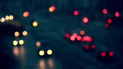 Traffic bokeh light on rainy night Stock Footage 72284236