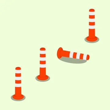 Traffic bollard safety posts set with fallen pole illustration. Stock Illustration