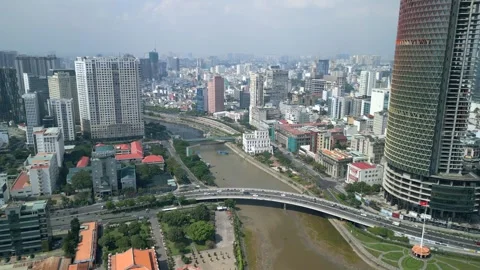 Traffic on the bridge in the center of Ho Chi Minh City in Vietnam Stock Footage 258657271