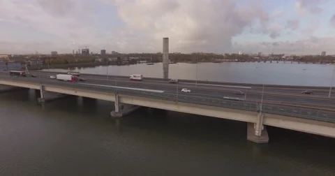 Traffic on bridge drone shot with skyline of Amsterdam | Video stock 68020141