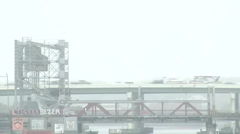 Traffic on Bridge during Fog from the side Stock Footage 47576419