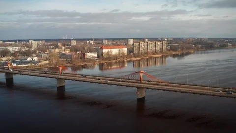 Traffic on the bridge in the evening Stock Footage 125541609