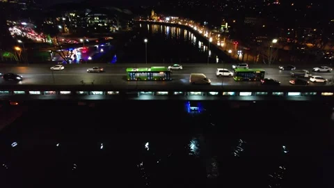 Traffic on the bridge at night Stock Footage 169695625