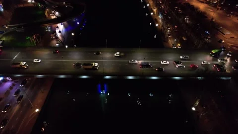 Traffic on the bridge at night Stock Footage 201854795