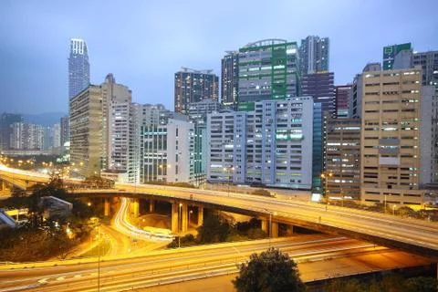 Traffic bridge at night Stock Photos