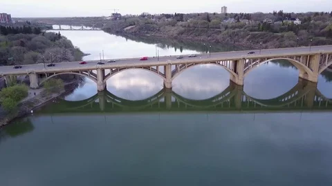 Traffic bridge over a river Stock Footage 77713763